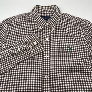 Ralph Lauren Large Brown Check Long Sleeve Button Down Knit Dress Shirt‎